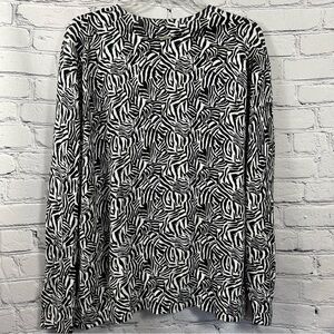 Michael Kors Boxy Pullover V-Neck Sweater Lightweight Zebra Black White L NWT